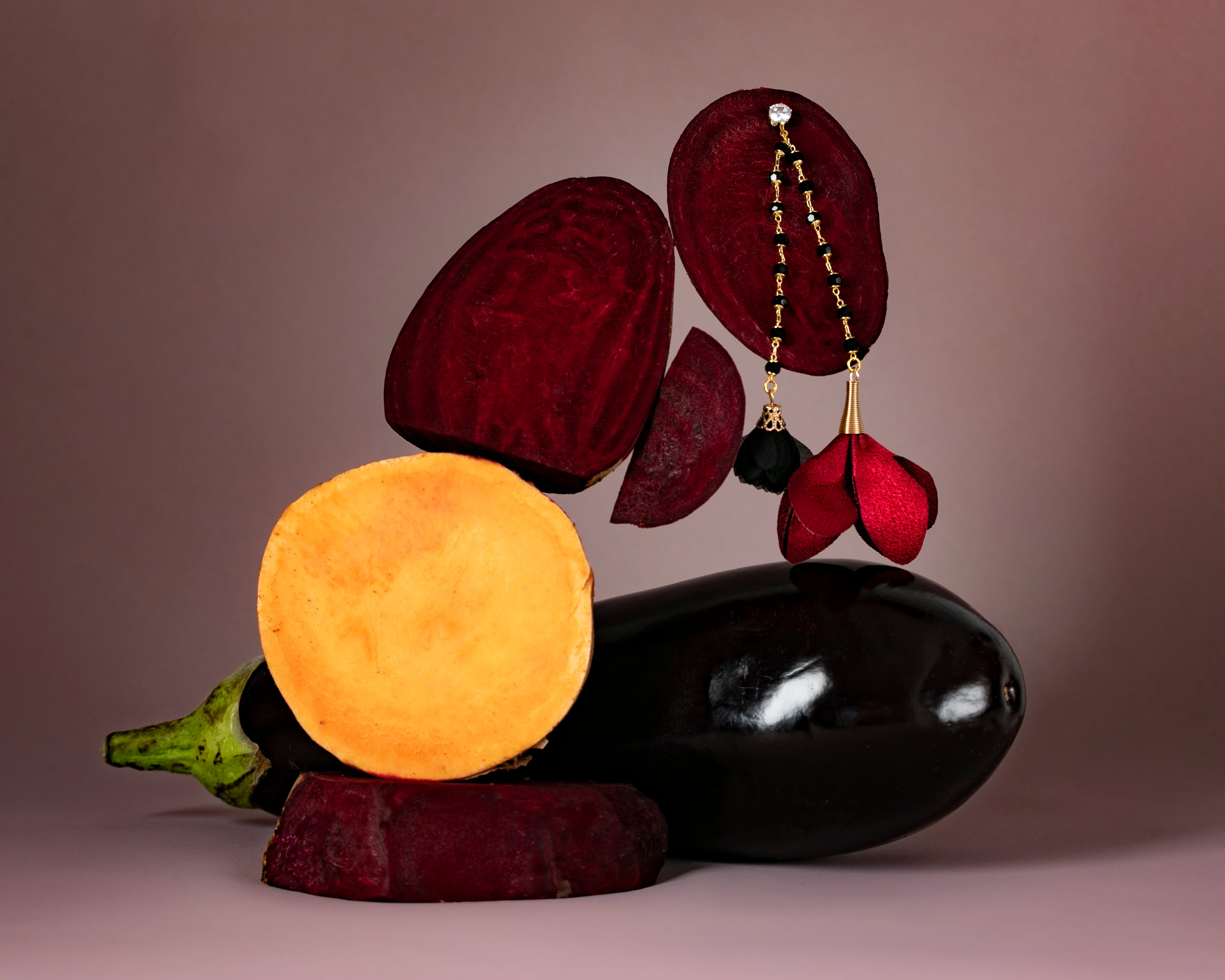 Blóm - Earrings Long Burgundy