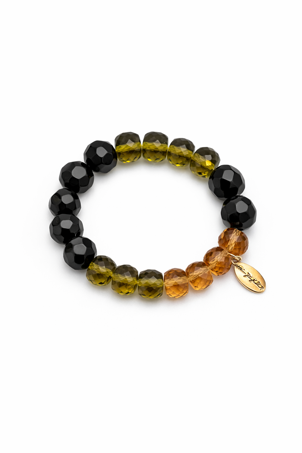 Sample: koníak og mosagrænt glerperlu armband.