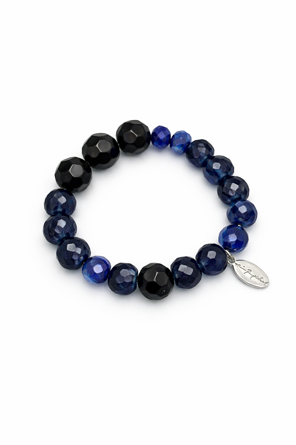 Sample: blátt og svart glerperlu armband.