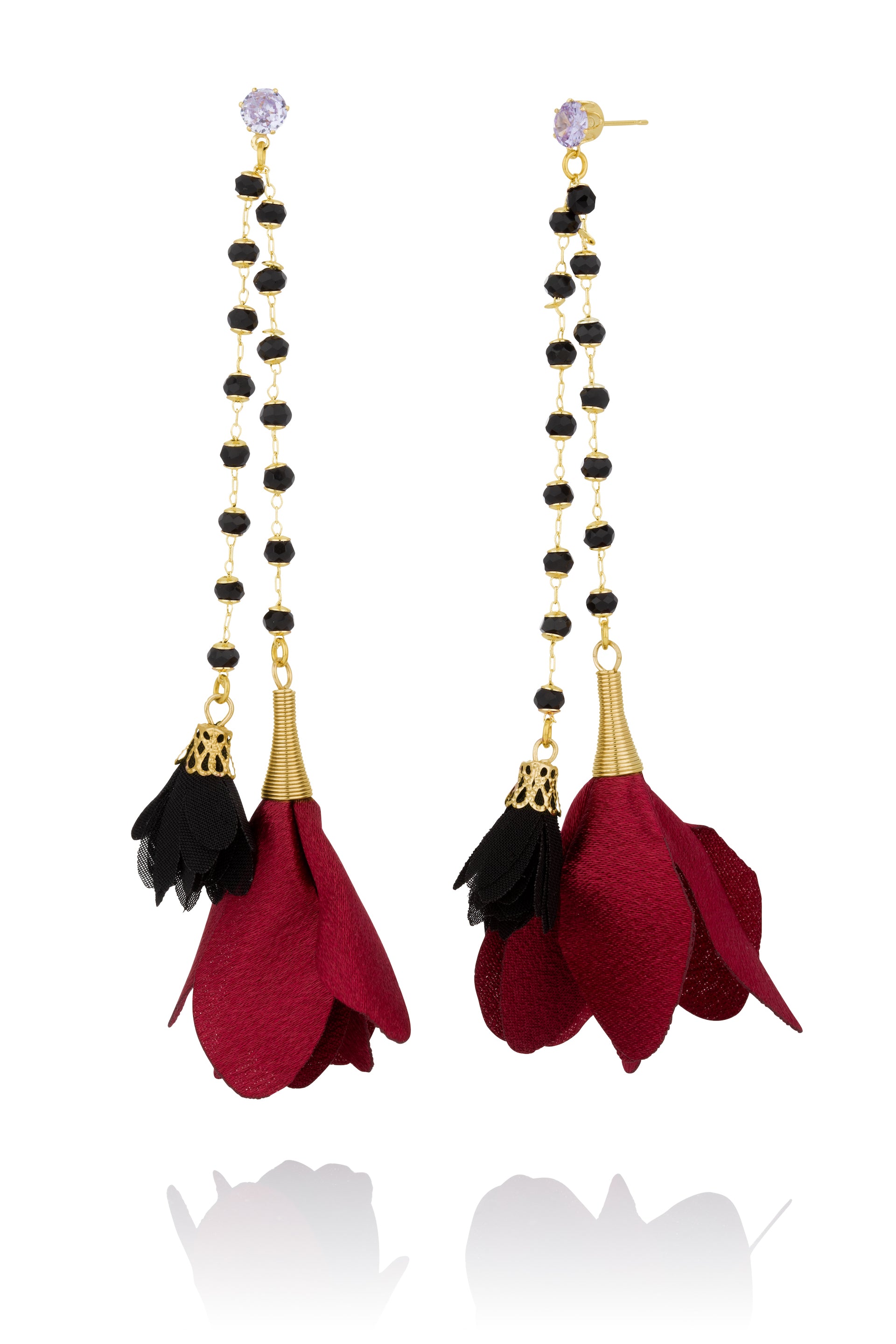 Blóm - Earrings Long Burgundy