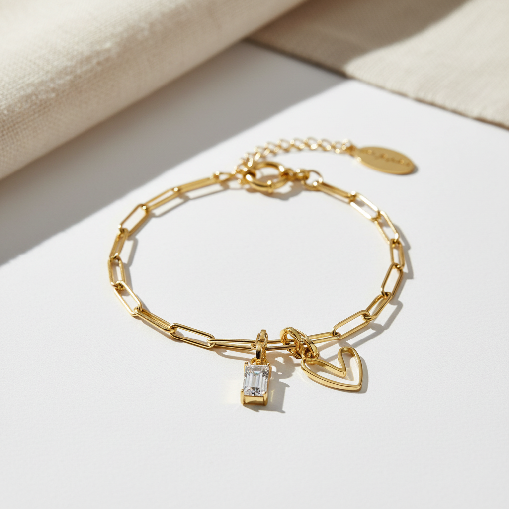 Charm armband með April Crystal Glow og Golden Love